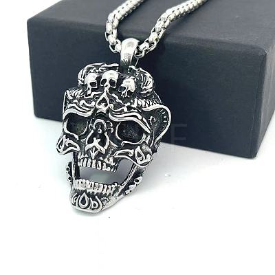 Punk Retro 304 Stainless Steel Skull Pendant Necklaces for Men LS-CH2571-1