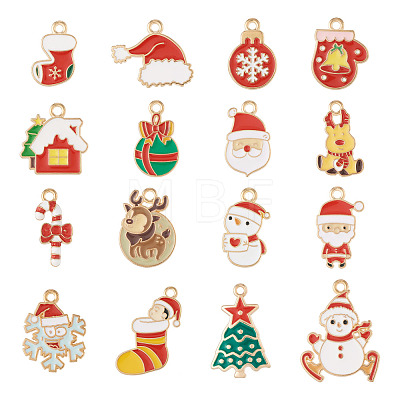  32Pcs 16 Styles Christmas Theme Alloy Enamel Pendants ENAM-TA0001-64-1