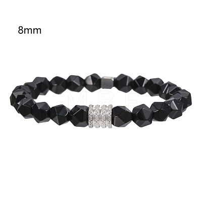 Polygon Natural Black Agate Beaded Stretch Bracelets WG9FB4D-01-1