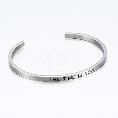 304 Stainless Steel Inspirational Cuff Bangles BJEW-K173-12P-1