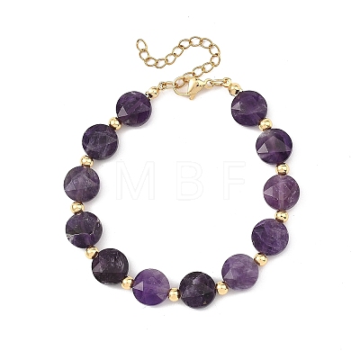 Natural Amethyst & Brass Spacer Beads Beaded Bracelets for Women BJEW-JB14112-02-1