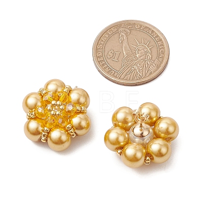 Glass Seed Beads Flower Stud Earrings EJEW-MZ00349-03-1