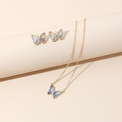 Butterfly Acrylic Rhinestone with Iron Pendant Necklaces & Stud Earrings Sets for Women WGFFCAF-08-1