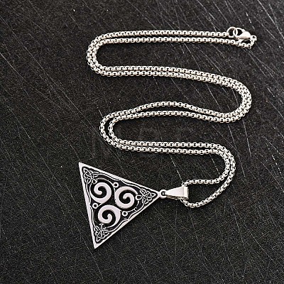 201 Stainless Steel Viking Knot Triskelion Pendant Necklaces for Men WGED209-01-1
