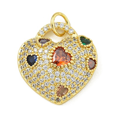 Rack Plating Brass Pave Cubic Zirconia Pendants KK-U029-08G-02-1