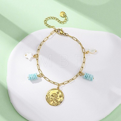 304 Stainless Steel Cable Chain Charm Bracelets BJEW-L708-02G-1