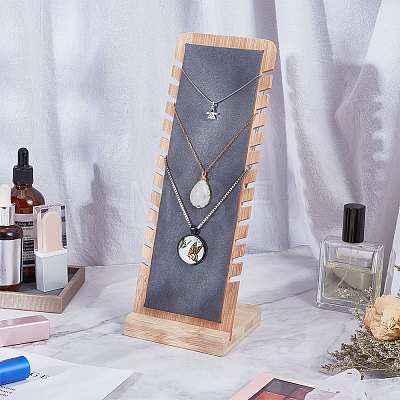 Detachable Wood Necklace Slant Back Display Stands with Velvet NDIS-WH0006-15-1