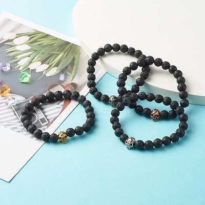 Natural Lava Rock Round Beads Stretch Bracelet BJEW-JB06832-1