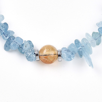 Natural Aquamarine Chip Beads Bracelets for Women BJEW-T022-03A-1