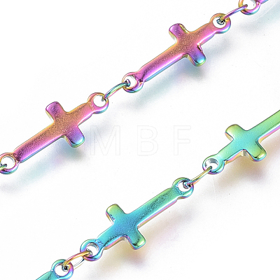 Ion Plating(IP) Handmade 304 Stainless Steel Bar Link Chains STAS-G038-21M-1