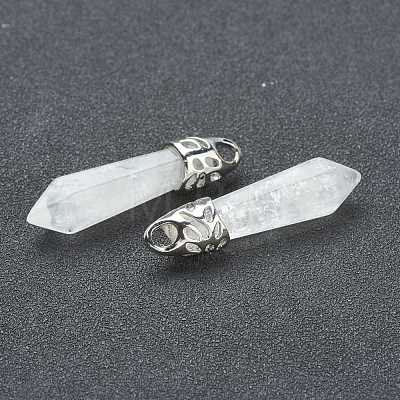 Bullet Natural Quartz Crystal Pointed Pendants G-E332-C28-1