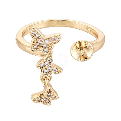 Butterfly Brass Micro Pave Clear Cubic Zirconia Cuff Rings Setting KK-T079-26G-1