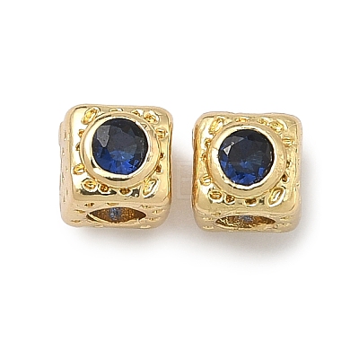 Cube Brass Micro Pave Cubic Zirconia Beads KK-B170-03G-1