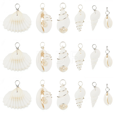 90Pcs 6 Styles Natural Mixed Shell Pendants PALLOY-BM00007-1