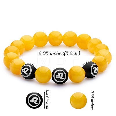 Gold Natural Yellow Jade Round Beaded Stretch Bracelet BJEW-SW00077-02-1