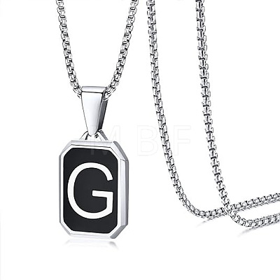 304 Stainless Steel Black Enamel Rectangle with Initial Pendant Box Chain Necklaces WG7737E-14-1