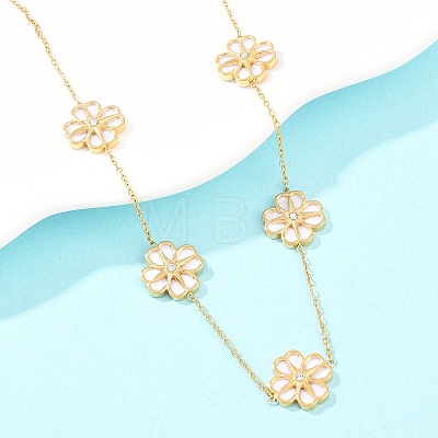 304 Stainless Steel with Resin Flower Link Chain Necklaces & Stud Earrings SJEW-Z005-02G-01-1