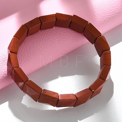 Square Natural Red Jasper Beads Stretch Bracelets for Women Men BJEW-C097-06S-1