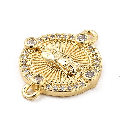 Rack Plating Brass Pave Clear Cubic Zirconia Connector Charms KK-F847-01G-1