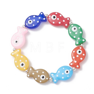 Handmade Lampwork Enamel Fish Beaded Stretch Bracelets for Women Men BJEW-TA00685-1