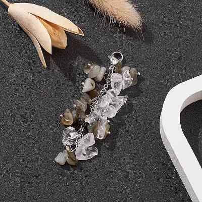 Natural Quartz Crystal & Labradorite Chip Beaded Pendant Decorations HJEW-JM01234-03-1