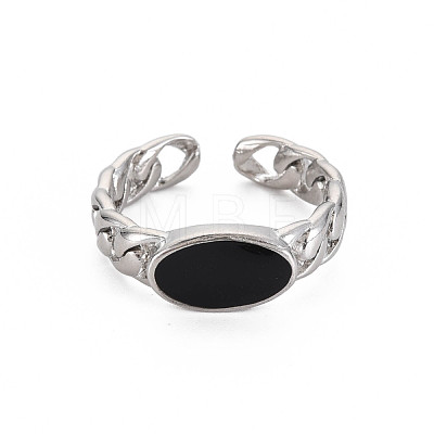 Enamel Oval Open Cuff Ring RJEW-S038-216-1