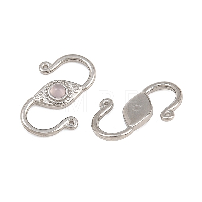 304 Stainless & Natural Rose Quartz S-Hook Clasps SA-CBA3073-02P-02-1