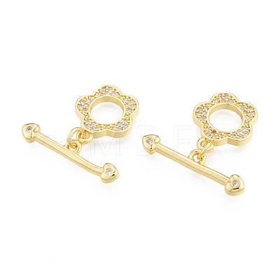 Brass Micro Pave Clear Cubic Zirconia Toggle Clasps KK-N231-370-1