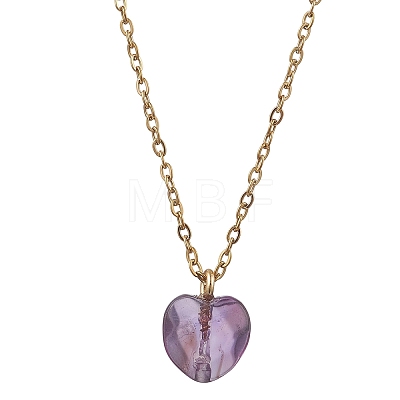 Cherry Quartz Glass & Natural Red Rainbow Jasper & Green Aventurine & Amethyst & Rose Quartz Heart Pendant 304 Stainless Steel Cable Chain Necklaces for Women NJEW-JN05796-1
