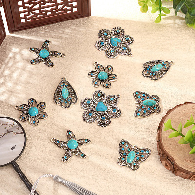 10Pcs 5 Styles Synthetic Turquoise Pendants TIBEP-TA0001-13-1