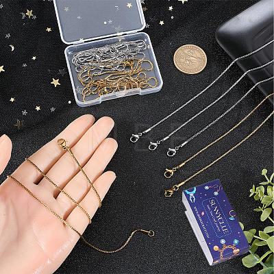 SUNNYCLUE 12Pcs 2 Colors 304 Stainless Steel Box Chain Necklaces Set NJEW-SC0001-20-1