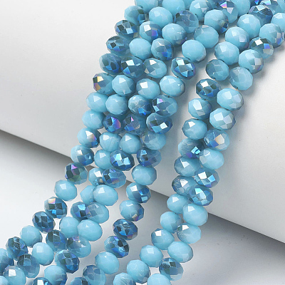 Electroplate Opaque Solid Color Glass Beads Strands EGLA-A034-P8mm-I13-1