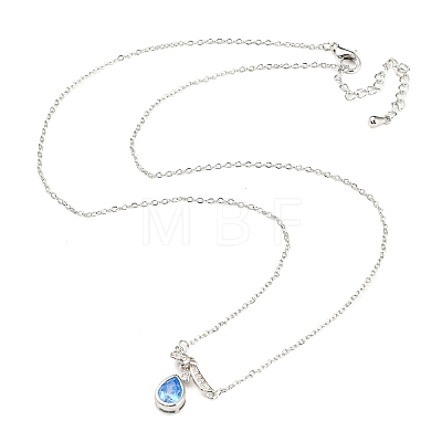 Bowknot with Teardrop Cubic Zirconia Pendant Necklace with Brass Cable Chains NJEW-F316-02P-1