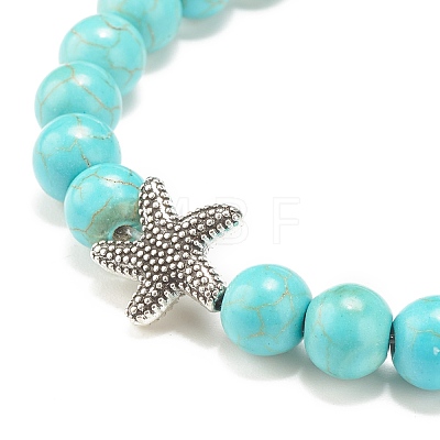 3Pcs 3 Style Natural & Synthetic Mixed Gemstone Beaded Stretch Bracelets Set with Alloy Starfish for Women BJEW-JB08185-1