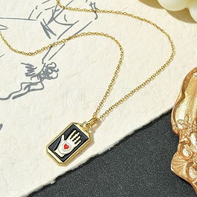 Rectangle Tarot 304 Stainless Steel with Enamel Pendant Necklaces for Women NJEW-G157-01G-02-1