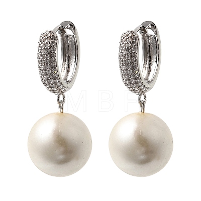 Round Brass Micro Pave Clear Cubic Zirconia Hoop Earrings EJEW-H180-01A-P-1