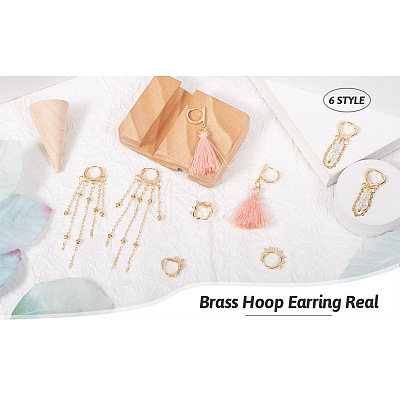 Craftdady 12 Pairs 6 Style Brass Hoop Earring Findings KK-CD0001-21-1