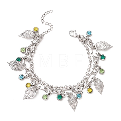 Leaf 304 Stainless Steel Figaro & Ball Chains Double Layers Bracelets BJEW-JB13177-02-1