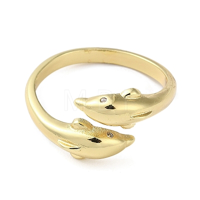 Brass with Cubic Zirconia Open Cuff Rings RJEW-Z017-01G-1