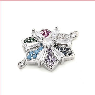 Brass Colorful Cubic Zirconia Connector Snowflake Connector Charms KK-L229-079P-01-1