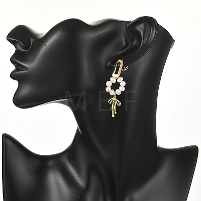 Bowknot Brass Rhinestone Dangle Stud Earrings EJEW-JE07065-1