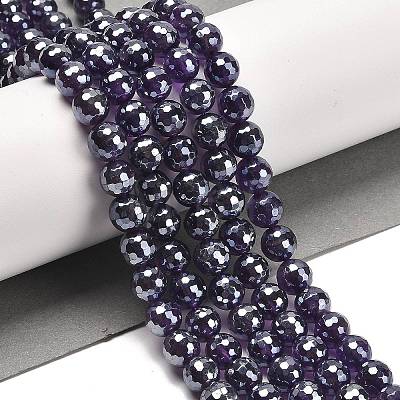 Electroplated Natural Amethyst Round Beads Strands G-L598-A05-02-1