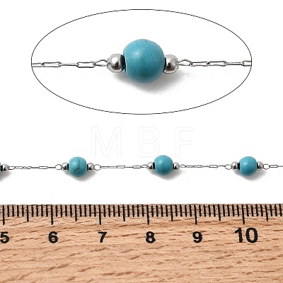 Handmade Synthetic Turquoise Beads & 316 Stainless Steel Round Link Chains CHS-L033-08P-1