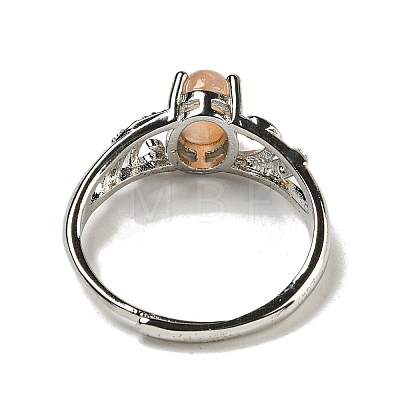 Oval Natural Sunstone Adjustable Rings RJEW-Q818-01P-02B-1