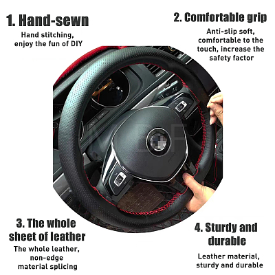 Microfiber Leather & Nylon DIY Hand Sewing Steering Wheel Cover FIND-FH0006-64B-1