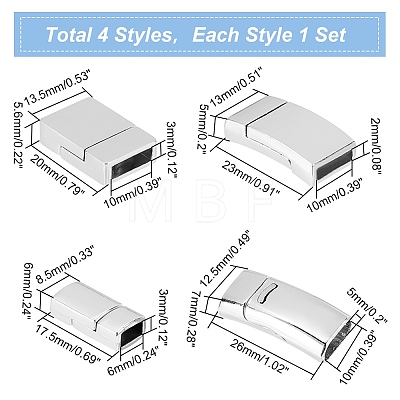   4 Sets 4 Style Rack Plating Alloy Rectangle Magnetic Clasps FIND-PH0003-57-1