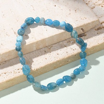 Natural Apatite Bead Stretch Bracelets X-BJEW-K213-40-1