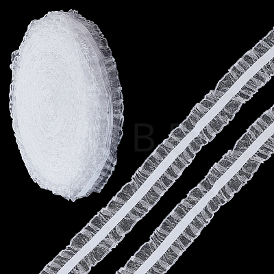 Polyester Elastic Pleated Lace Ribbon OCOR-WH0036-70B-1