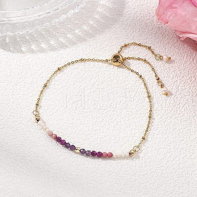 Adjustable Natural Ruby & Amethyst & Rhodonite & Non-magnetic Synthetic Hematite Cultured Freshwater Pearl Beads Satellite Chains Slider Bracelets BJEW-JB14095-01-1