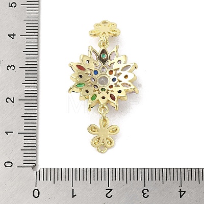 Rack Plating Brass Pave Colorful Cubic Zirconia Flower Connector Charms KK-C052-37A-G-1